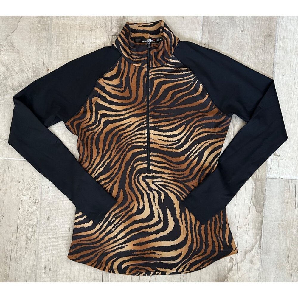 RLX Ralph Lauren Black and Brown Zebra Print Long Sleeve Top